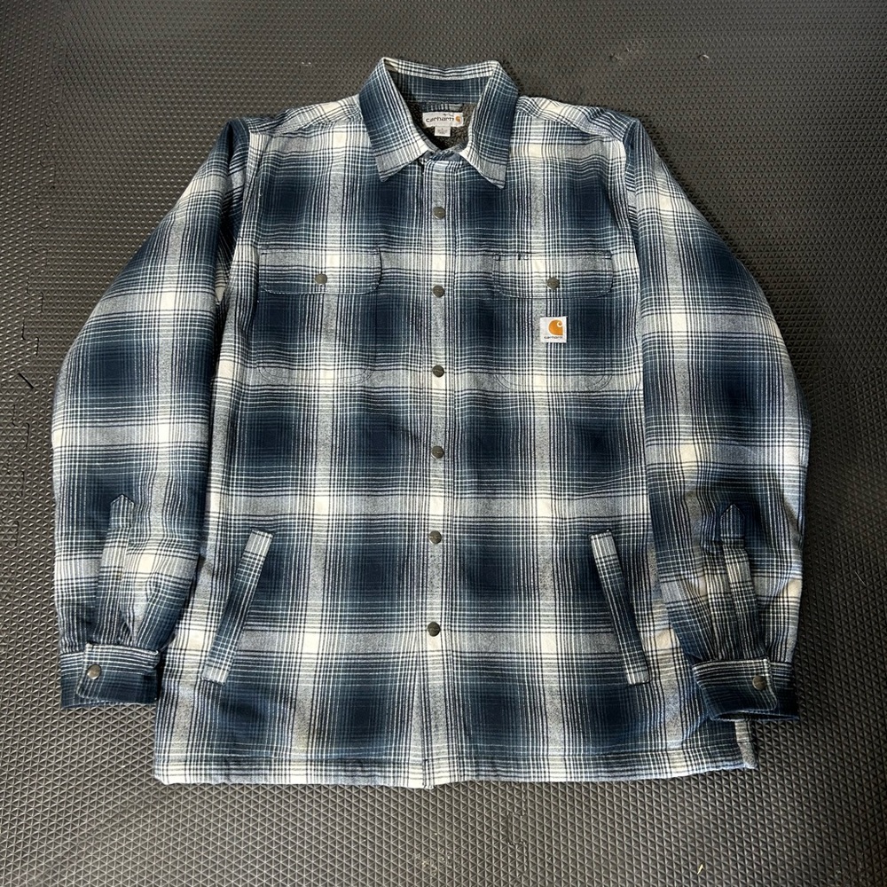 Carhartt Men's Navy Plaid Sherpa Lined Jacket